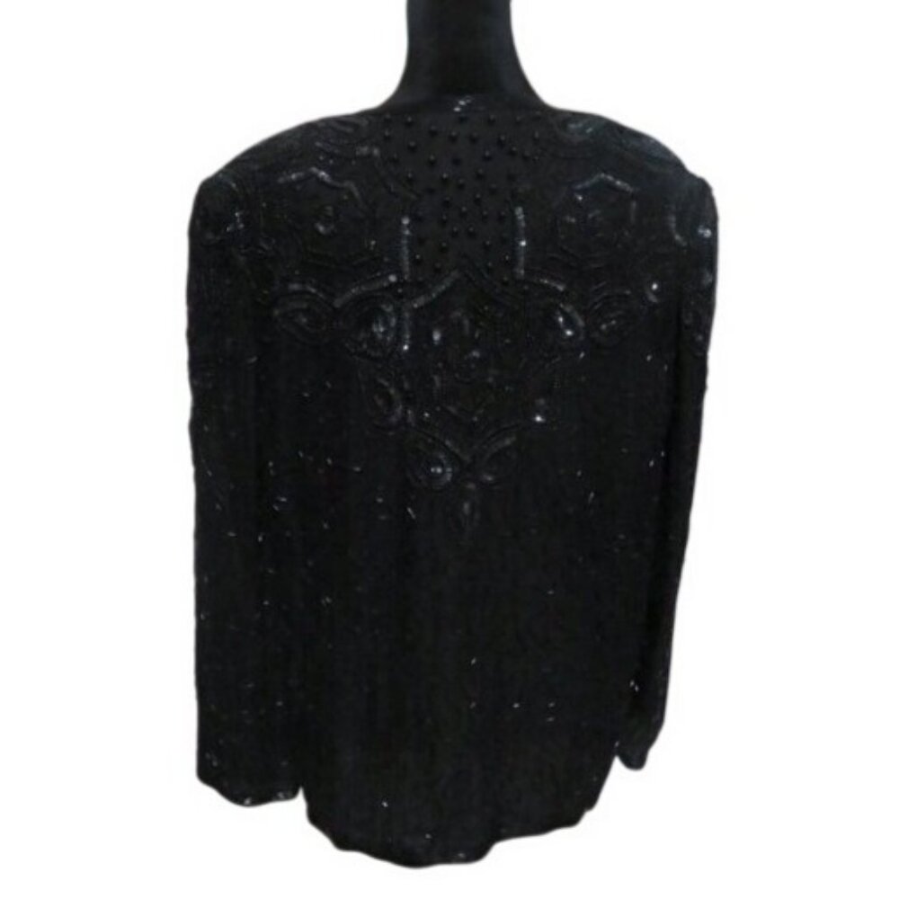 Adrianna Papell Evening 100% Italian Silk Hand Beaded Jacket Medium 10 Vintage - Picture 4 of 7